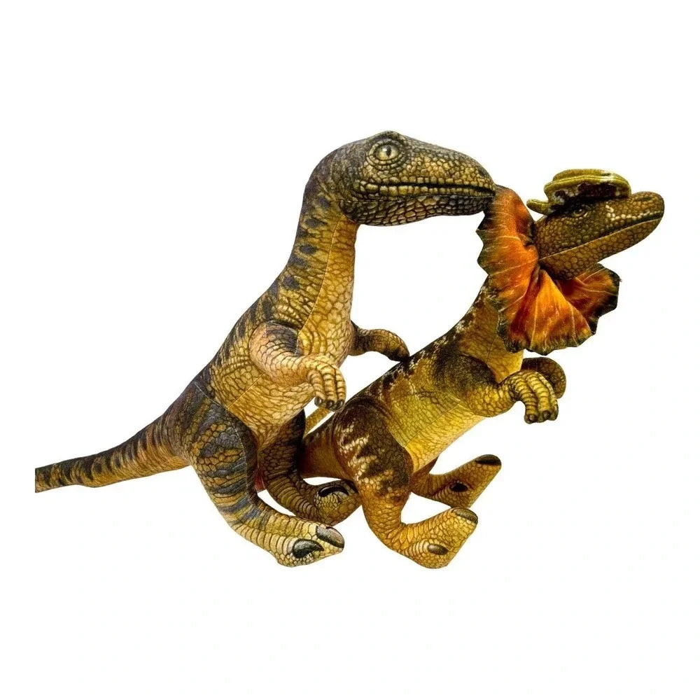 Vtg 92 Dakin Plush Dinosaur Velociraptor & Plush Dilophosaurus Jurassic Park